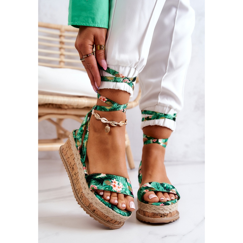 FB2 Szandál Espadrilles Wedge Green Roxanne Flowers sokszínű zöld 2