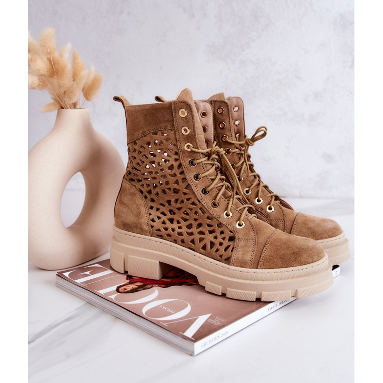 FILIPCZYK Velúr áttört csizma Camel Aileen barna 1