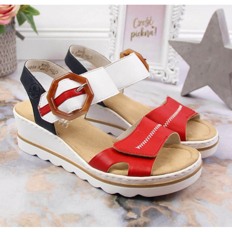 Ékes szandál Rieker W 67476-33 fehér piros 2