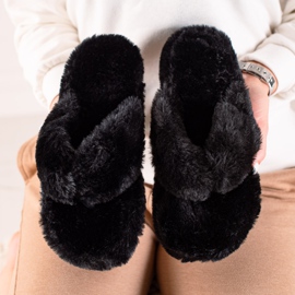 TRENDI Szőrme papucsok fekete 1