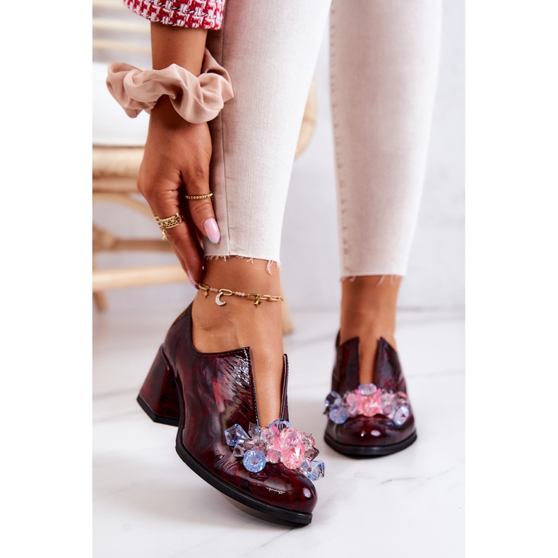 PA2 Elegáns bőr magassarkú bordó Delaver díszítéssel piros 2