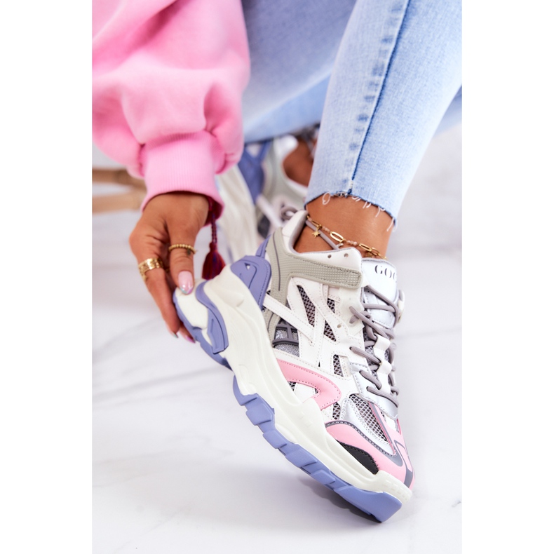 Női sport bőr tornacipő GOE JJ2N4090 Többszínű fehér ibolya rózsaszín szürke 1