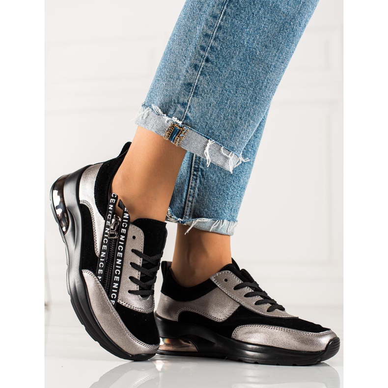 Goodin Bőr tornacipő cipzárral fekete 2