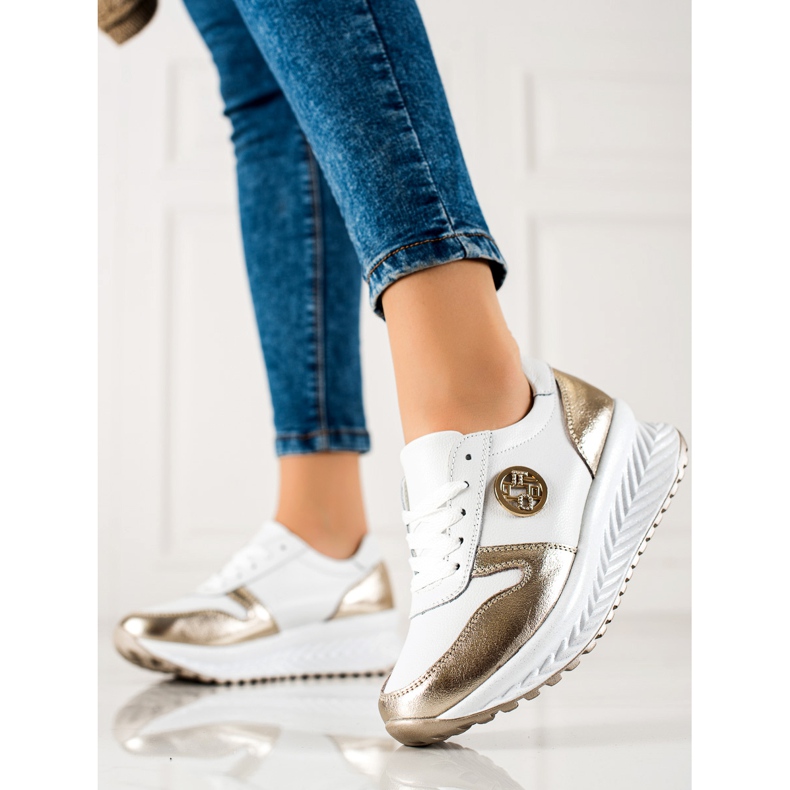 Filippo Klasszikus bőr tornacipő fehér aranysárga 1