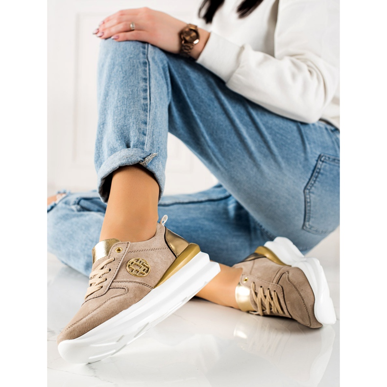 Filippo Stílusos bőr tornacipő bézs barna 1