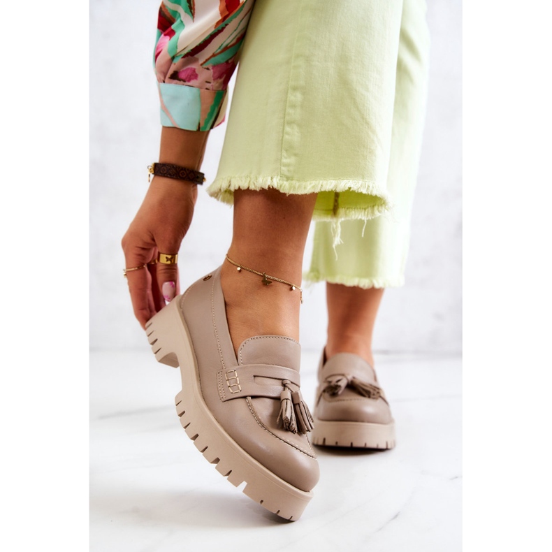 Női bőrcipő Fringes Maciejka 05497-04 Bézs 2