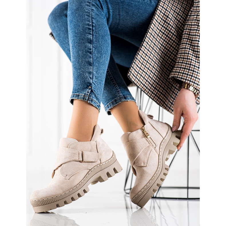 S. BARSKI S.BARSKI tépőzáras csizma bézs 1