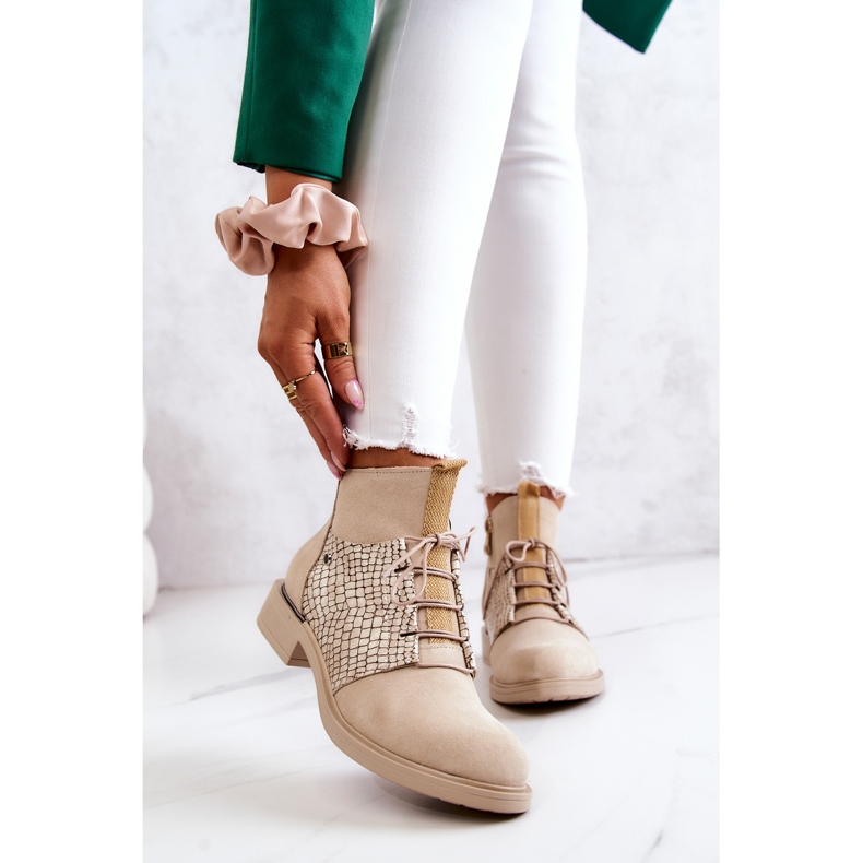 Lemar Női velúr bokacsizma világos bézs Sonroe kígyómintával 1