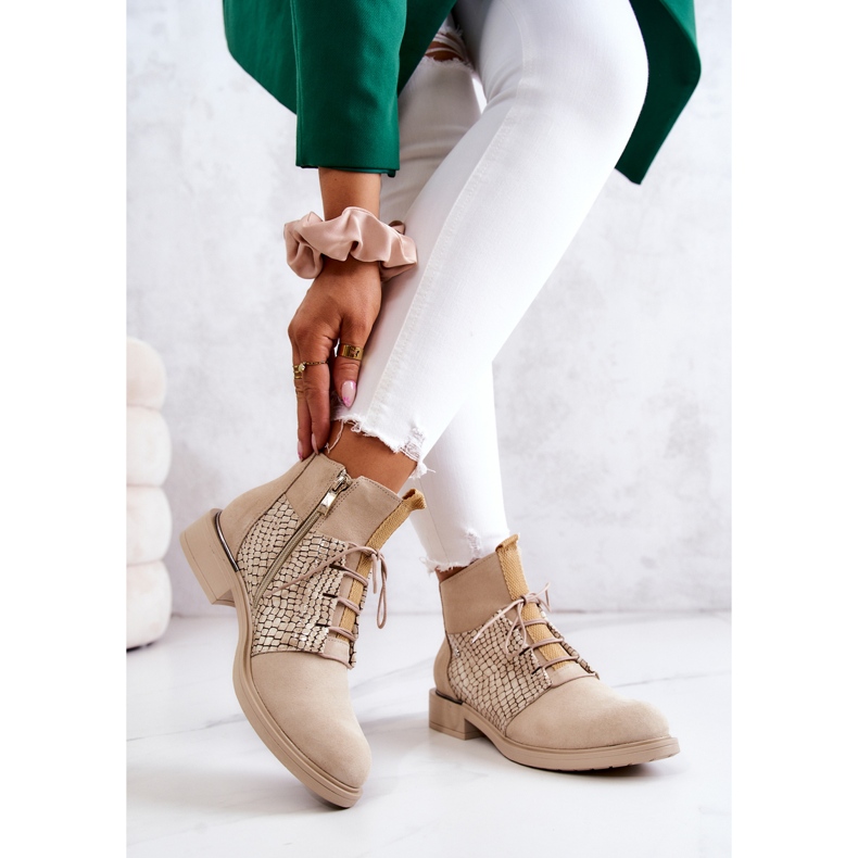 Lemar Női velúr bokacsizma világos bézs Sonroe kígyómintával 2