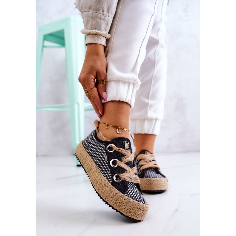 Női fonott tornacipő Big Star JJ274393 fekete bézs 1