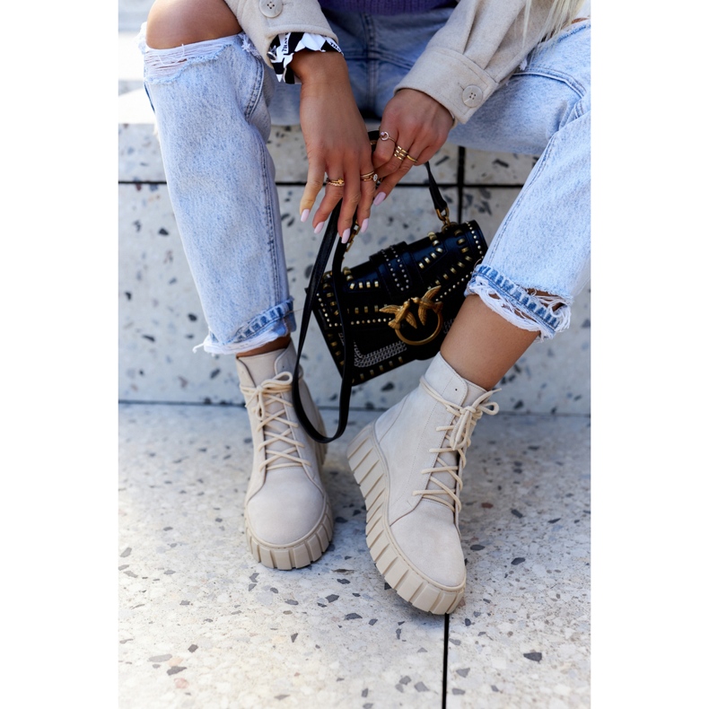 Velúr Platform Boots Lewski Shoes 3177 Világos bézs 1