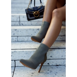 S.Barski Női csizma zoknival, magas sarkú khaki színű tegnap este barna zöld 2