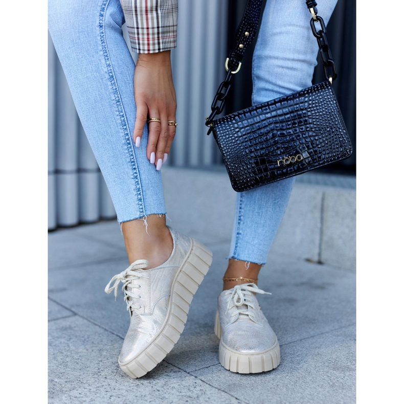 Lemar Bőr Brogues a bézs-arany hipnózis platformon aranysárga 1