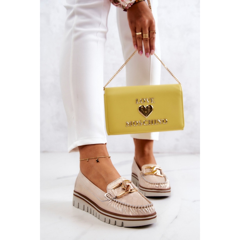 Lemar Női bőrcipők a Golden Venesia platformon aranysárga 2