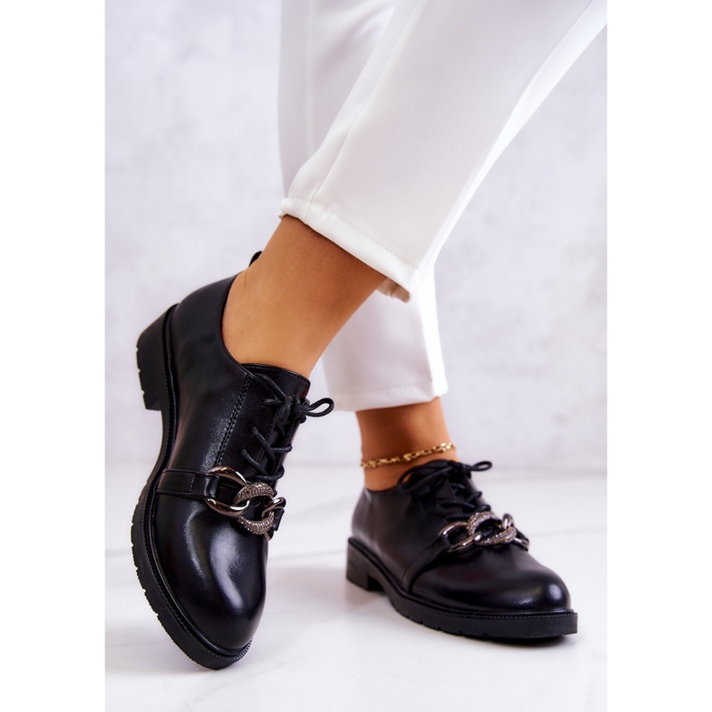 S.Barski Fekete larosa-dísszel megkötött bőrcipő 2