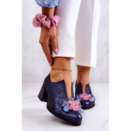 PA2 Bőr metál cipő sötétkék díszítéssel Delaver 1