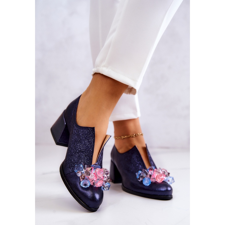 PA2 Bőr metál cipő sötétkék díszítéssel Delaver 2