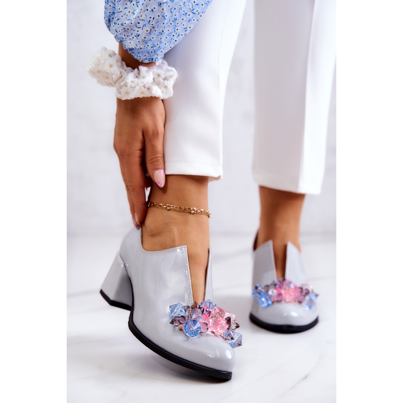 PA2 Lakkozott bőr sima cipő szürke Delaver díszítéssel 1