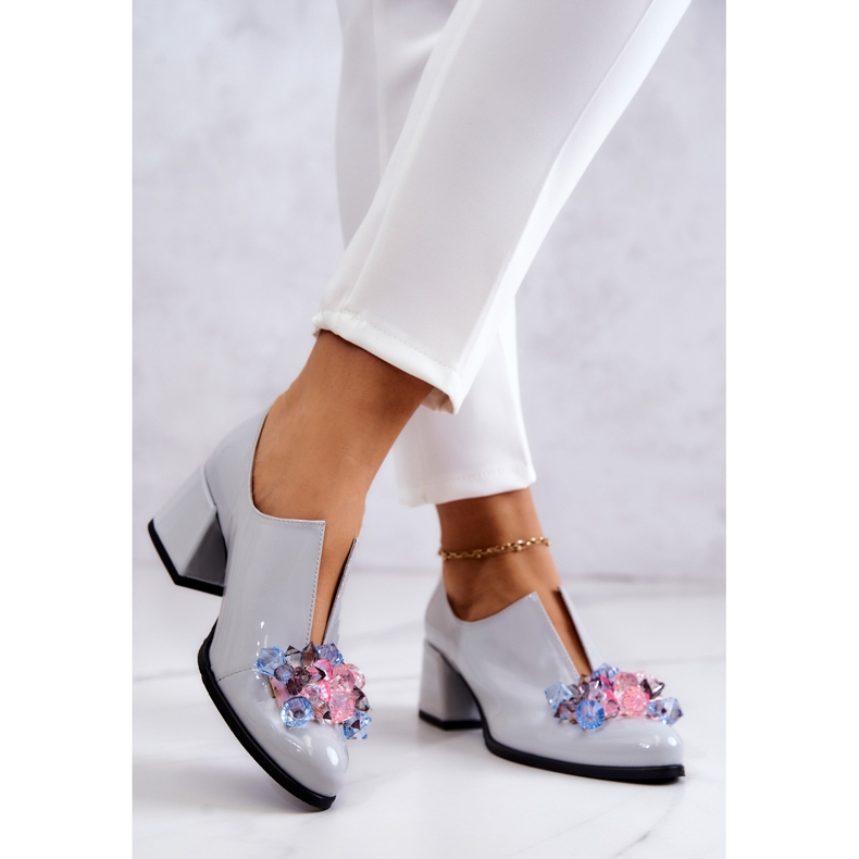 PA2 Lakkozott bőr sima cipő szürke Delaver díszítéssel 2