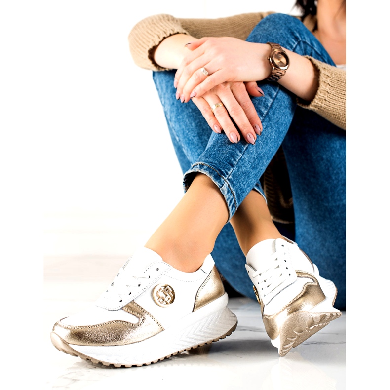 Női sportcipő megkötve Filippo DP3547 / 22 WH GO Fehér aranysárga 3