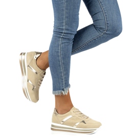 Bőr velúr tornacipő Filippo DP2004 / 21 BE bézs aranysárga 4