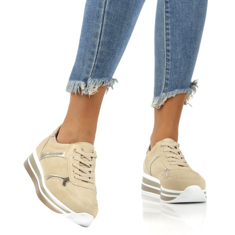 Bőr velúr tornacipő Filippo DP2004 / 21 BE bézs aranysárga 3