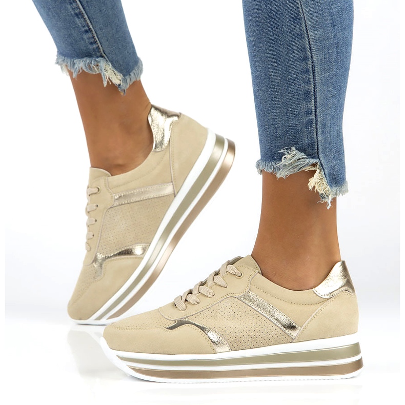 Bőr velúr tornacipő Filippo DP2004 / 21 BE bézs aranysárga 1