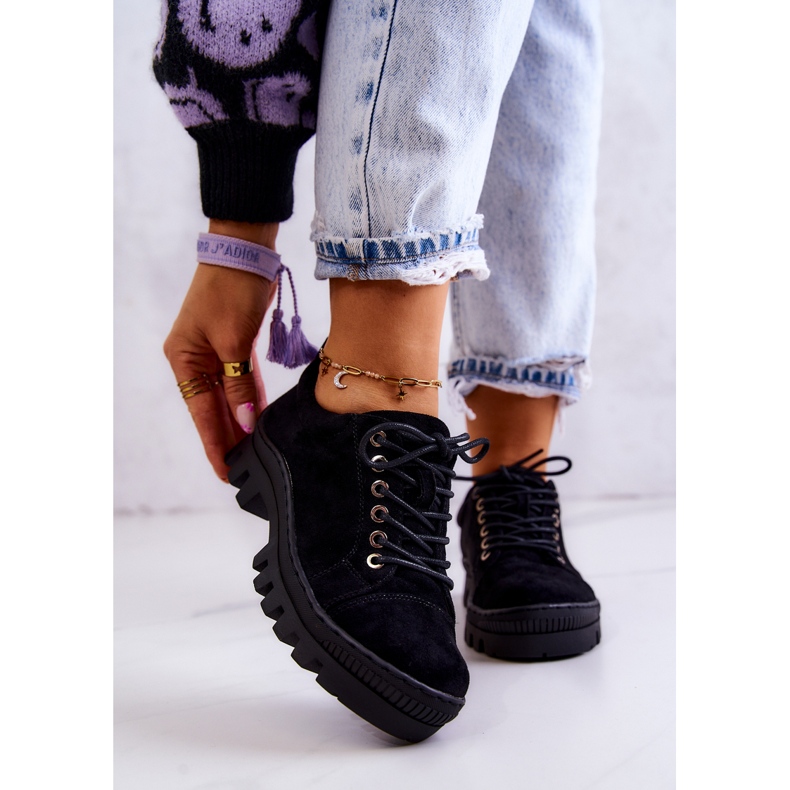 S.Barski Női velúr cipő, megkötve, fekete Mayson 1