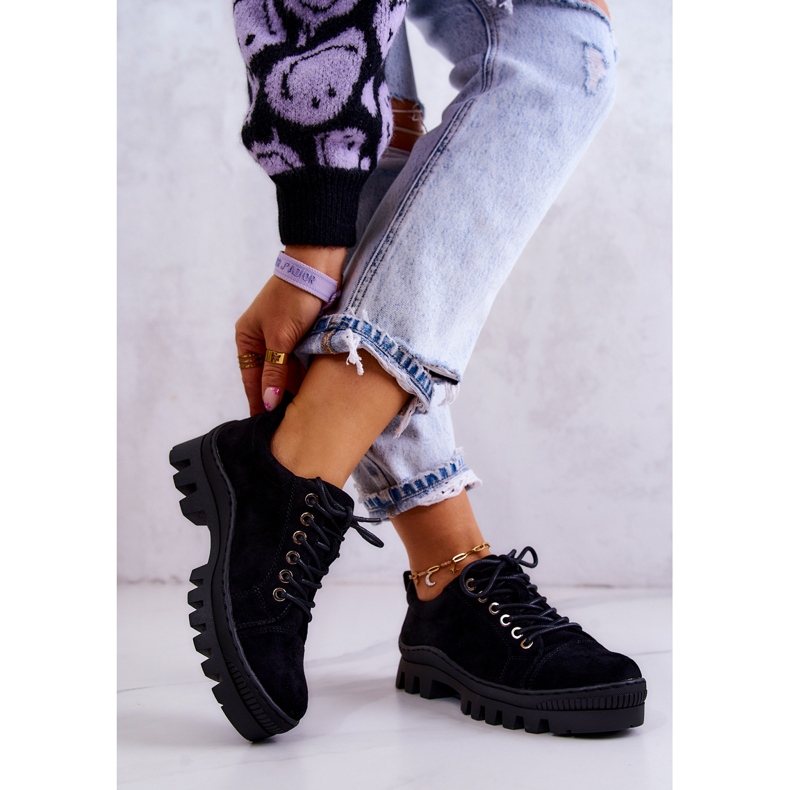 S.Barski Női velúr cipő, megkötve, fekete Mayson 2