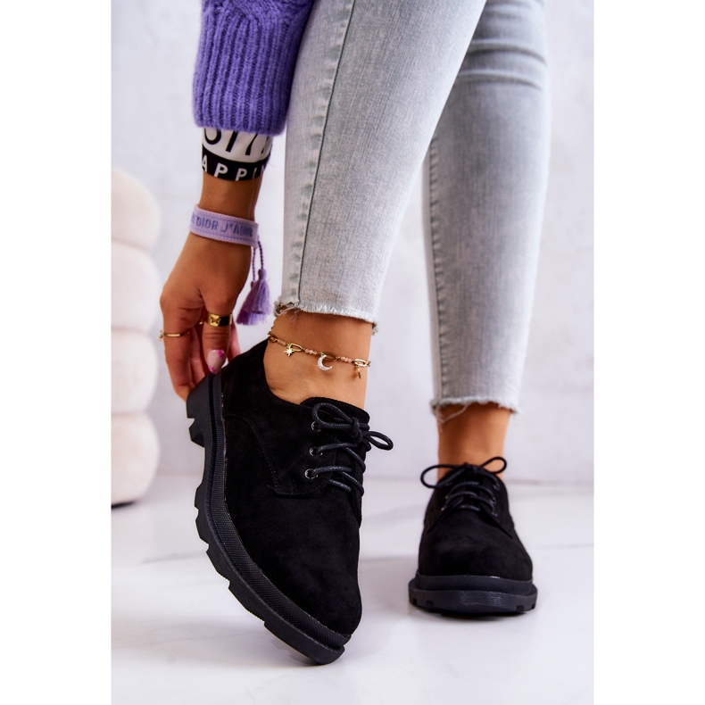 S.Barski Női oxfordi velúr klasszikus cipők, fekete Colton 1