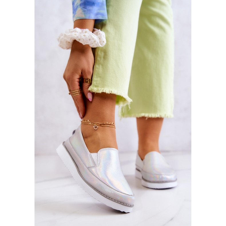 Női bőr tornacipő S.Barski Holografikus ezüst 1