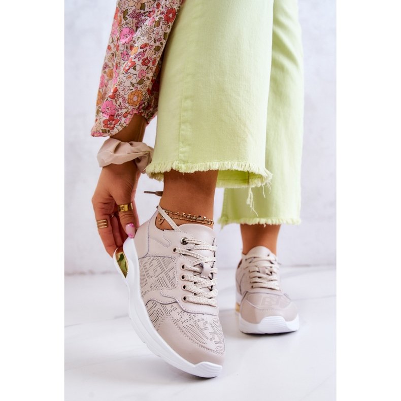 S.Barski Bőr Női Wedge tornacipő Bézs Phiness 1