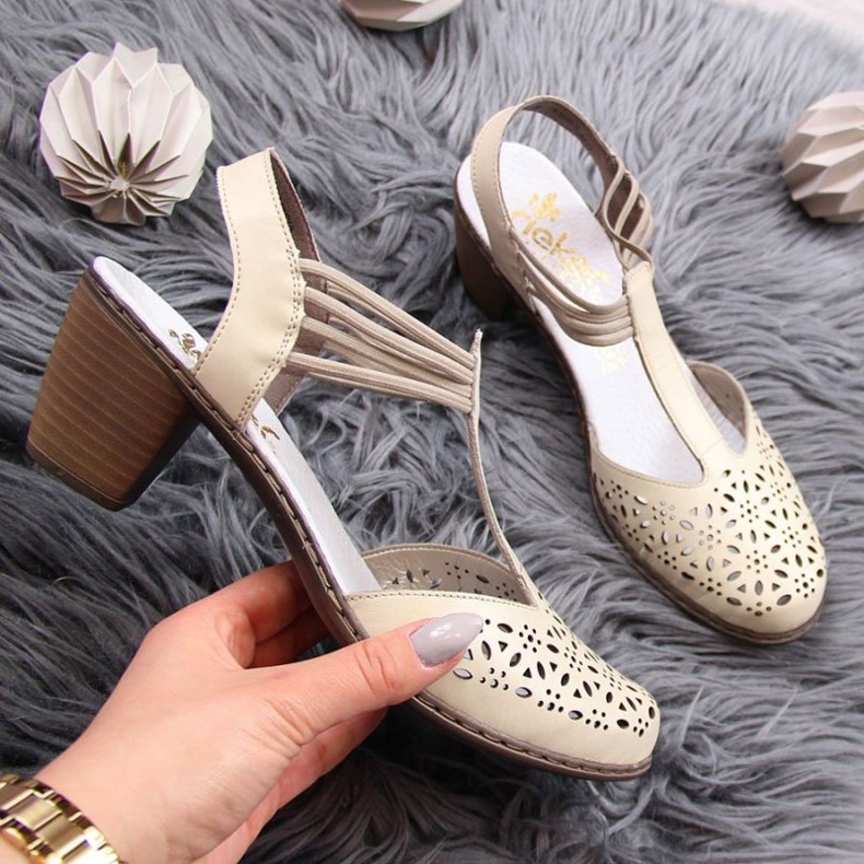 Bőr szandál Rieker W RKR316 bézs 1