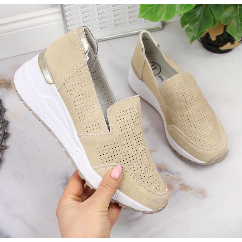 Bőr áttört tornacipő Filippo W PAW333A bézs 1