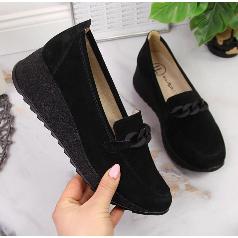 Bőr cipő lánccal Filippo W PAW337A fekete 1 Bőr cipő lánccal Filippo W PAW337A fekete 1