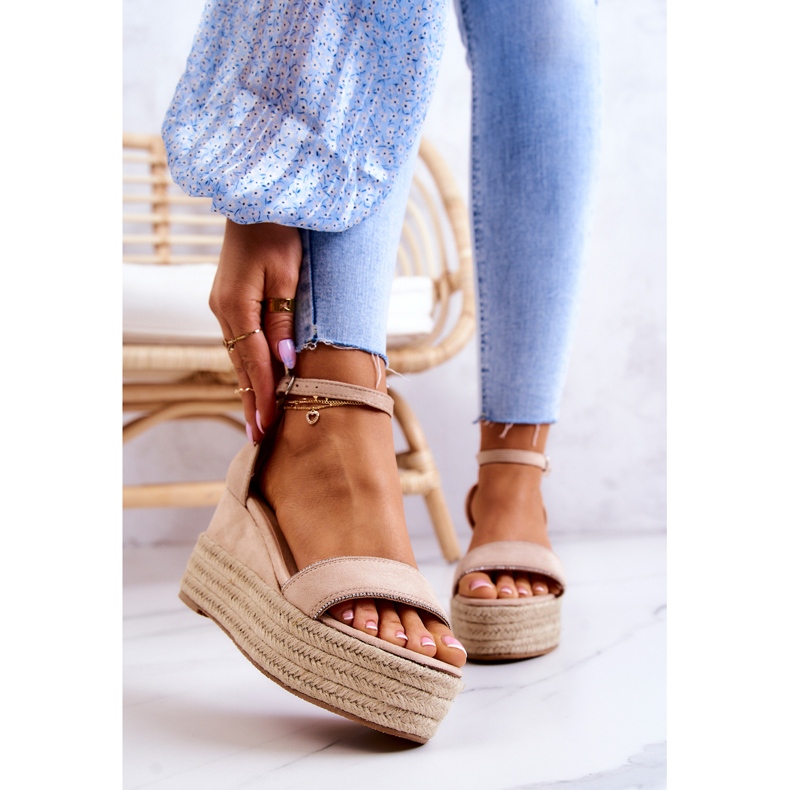 FW1 Női szandál egy ékre, cirkónia bézs linettel 1