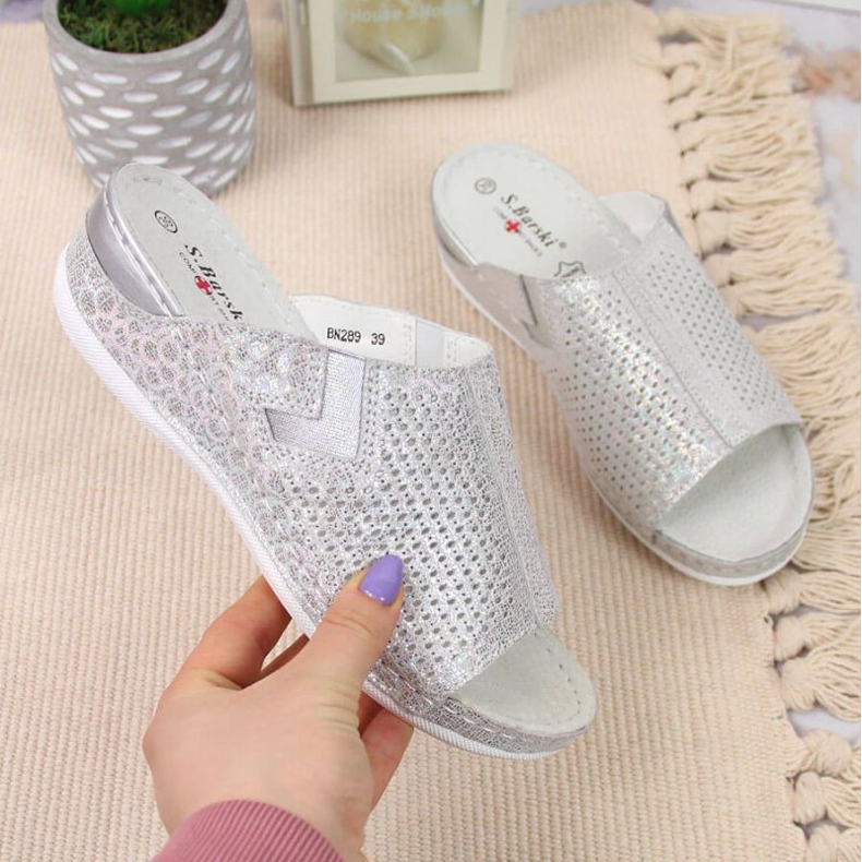 Bőr papucs az éken S. Barski W OLI163A ezüst 1