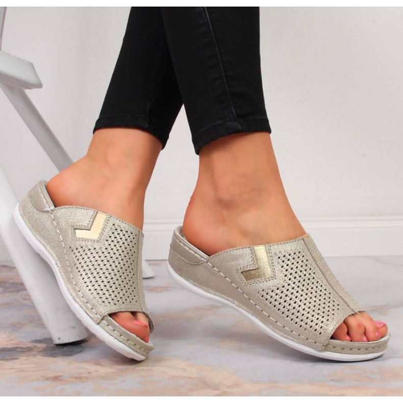 Bőr ékpapucs S. Barski W OLI163B arany aranysárga 2