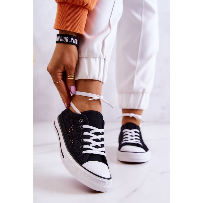 Női Black Venture szövet tornacipő áttört kivitelben fekete 1