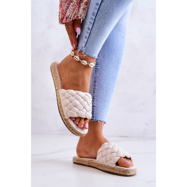 Bőr fonott papucs Big Star JJ274922 Bézs 2