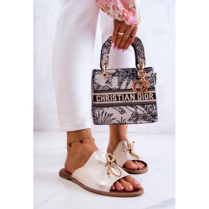 Bőr női papucs Nicole 2659/004 fehér és arany 2