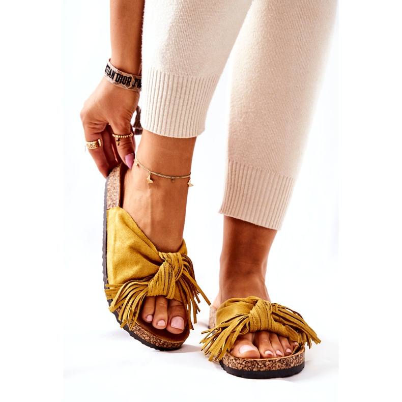 Sárga papucs parafa talppal és rojtokkal 3