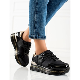 Filippo Divatos bőr tornacipők fekete aranysárga 1