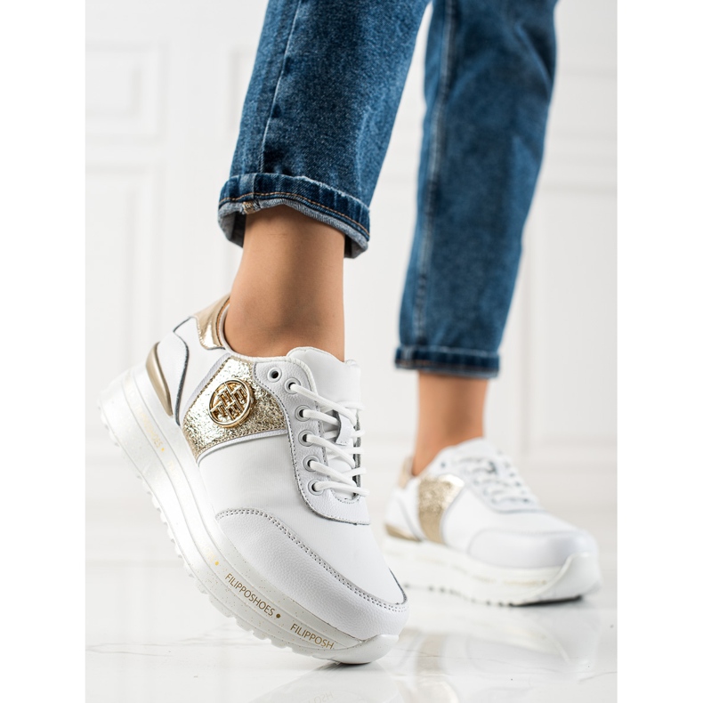 Filippo Divatos bőr tornacipők fehér aranysárga 1