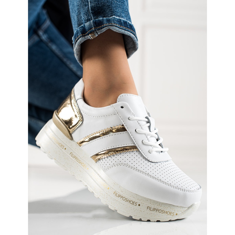 Filippo Fehér bőr cipők aranysárga 1