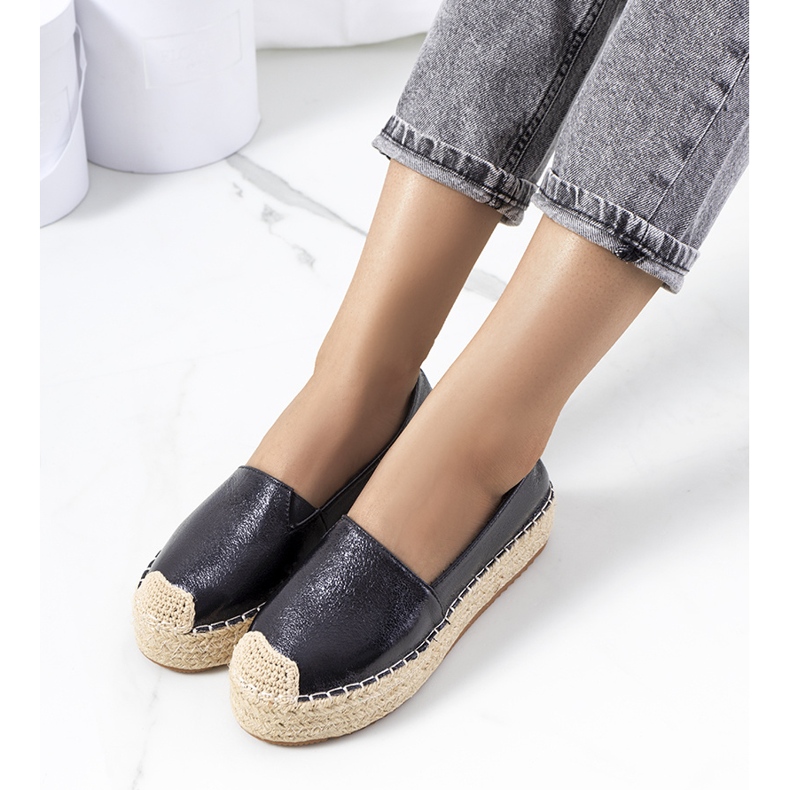 Fekete fényes espadrillák a Feiken platformon 1 Fekete fényes espadrillák a Feiken platformon 1