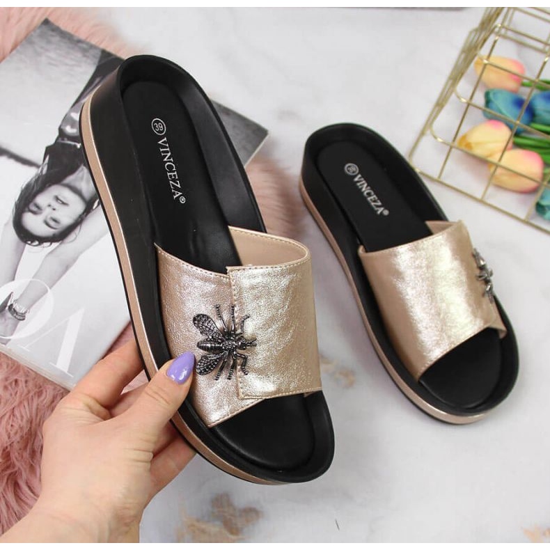 Ékpapucs Vinceza W JAN118B rovarral arany színű aranysárga 1