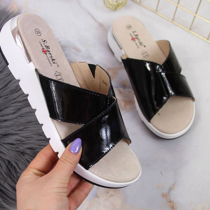 Lakkbőr papucs S. Barski W OLI159A fekete 1