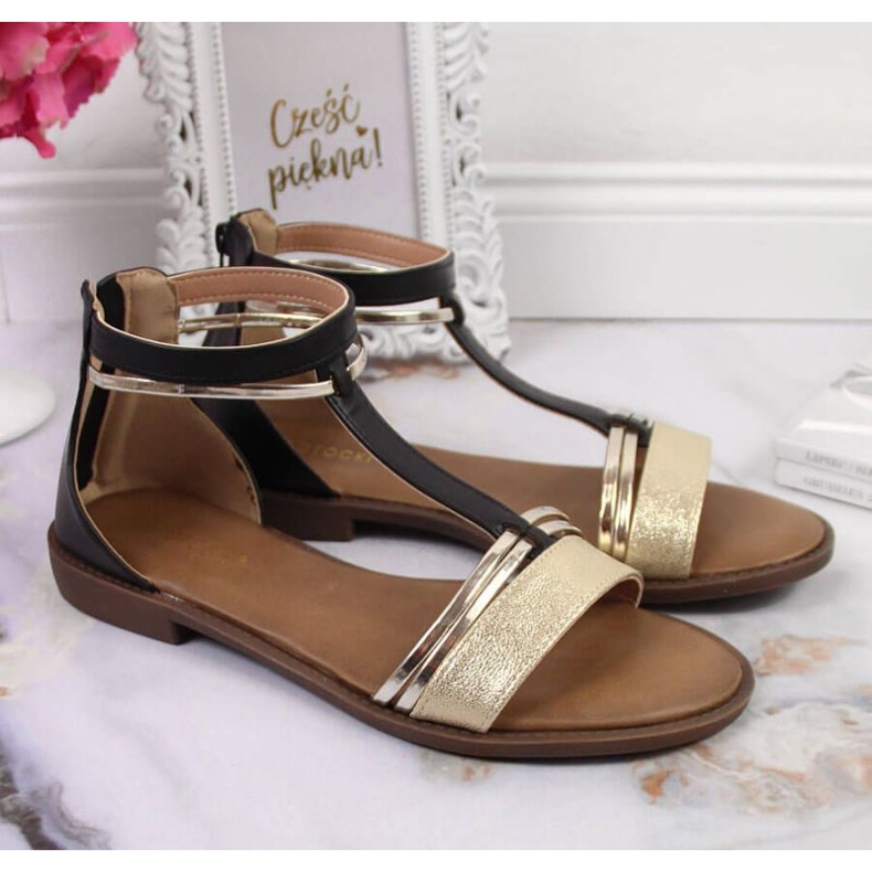 Római szandál Potocki W WOL73A fekete aranysárga 2