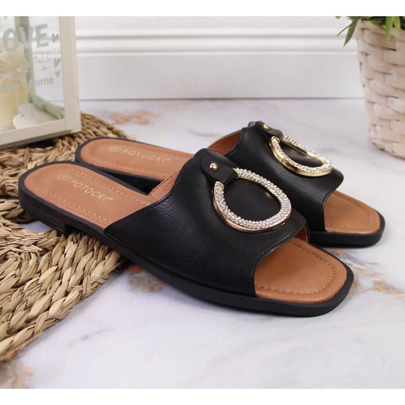 Fekete papucs díszítéssel Potocki W WOL74A 2